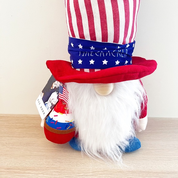Rae Dunn 18" Weighted Gnome 4th of July USA Plush Top Hat Firecracker America - Picture 2 of 6